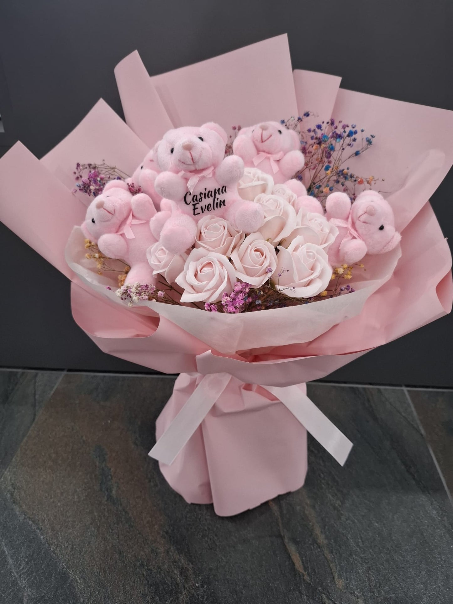 Roses and Teddy Bear Bouquet Artificial Forever Flowers Soap Flower Soap Rose Gifts for Wife Girls Valentines Day Mothers Day Anniversary Birthday Christmas